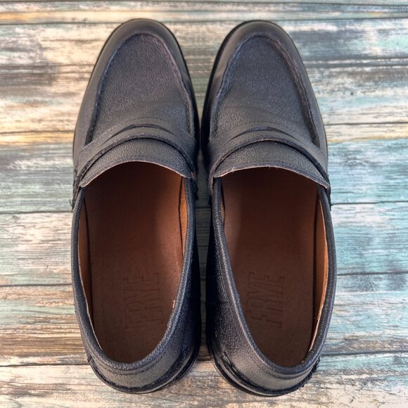 Frye Otis Penny Loafer Mens Sz 10.5D Black Antique Full Grain Leather Apron Toe - Picture 5 of 12